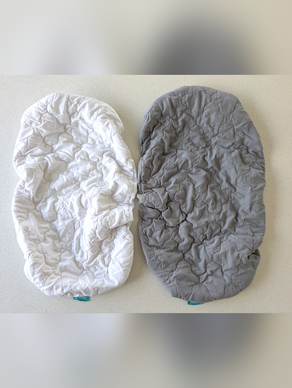Quilted Bassinet Mattress Sheets in White and Gray - Set Of 2 - Biloban